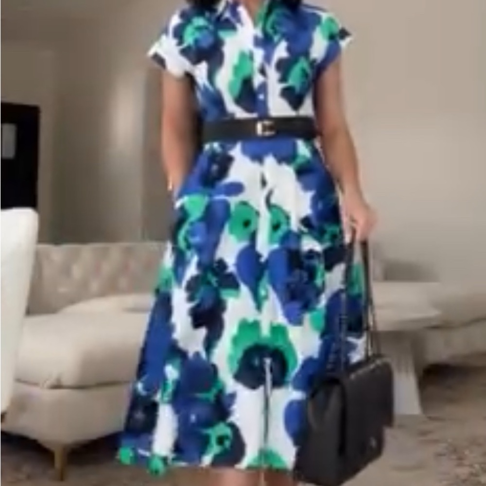Eliza J Blue and Green Maxi Sundress with Flutter Sleeves - Picture 5 of 5